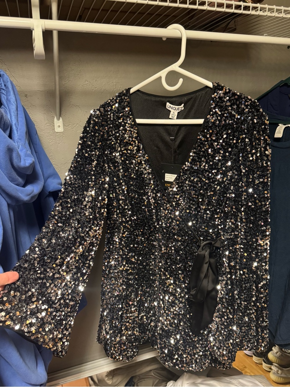 Nique Black Sequin V-Neck Wrap romper